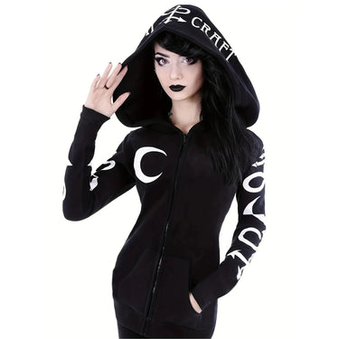 Gothic Moon and Rune Women's Jacket: Lightweight Jacket with bold rune print from NSE Imports #1.